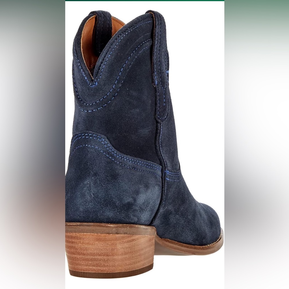 Western Ankle Boots Pointed toe Low Stacked Heel Cowgirl Booties Retro Slouch 2” - Picture 2 of 5